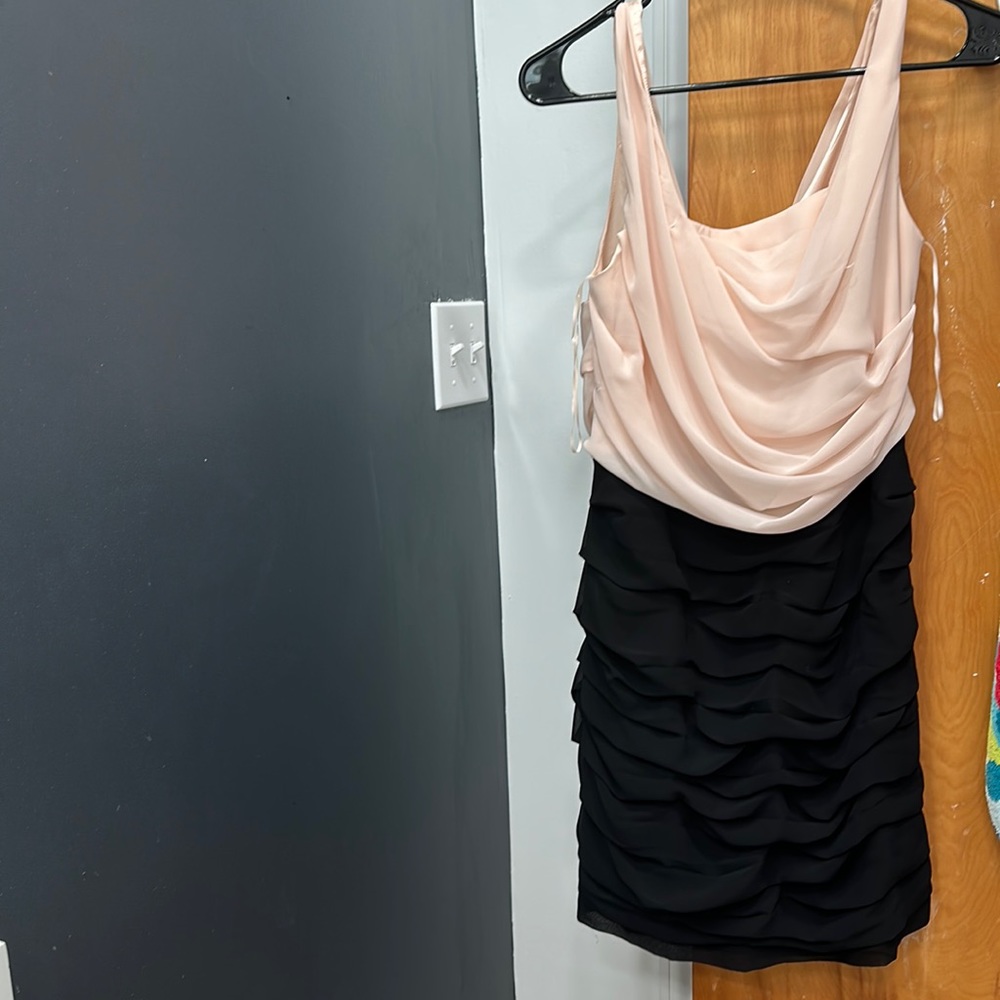 Express wedding guest dress light pink and black